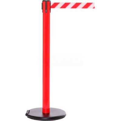 Red Post Safety Barrier, 11 Ft., Fluorescent Yellow Belt - W/Roller Base - Pkg Qty 2