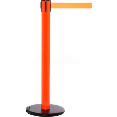 Orange Post Safety Barrier, 15 Ft., Red Belt - W/Roller Base - Pkg Qty 2