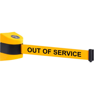 WallPro 450 Yellow Wall Mount Retracting Barrier, 30' Yellow/Black OUT OF SERVICE Belt