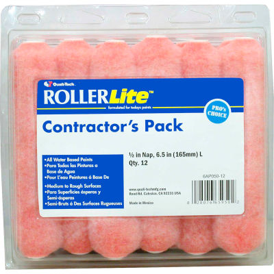 RollerLite 6" x 1/2" Pink Polyester Mini Roller Cover, 12/Pack 6/Case - 6AP050-12