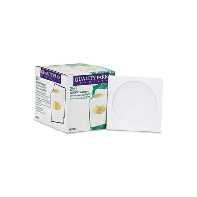 Quality ParkTM CD/DVD Sleeves, 5x5, 24lb, White, 250/Box