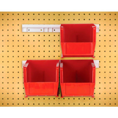 Quantum HNS230 Hang & Stack Bins w/Two 12" Rails, Four Bins 5-1/2"W x 10-7/8"D x 5"H, Red