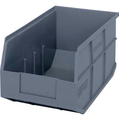 Quantum Plastic Stacking and Hanging Shelf Bin SSB443 8-1/4"W x 14"D x 7"H, Gray - Pkg Qty 12