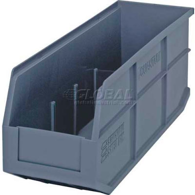 Quantum Plastic Stacking and Hanging Shelf Bin SSB461 6"W x 18"D x 7"H, Gray - Pkg Qty 6