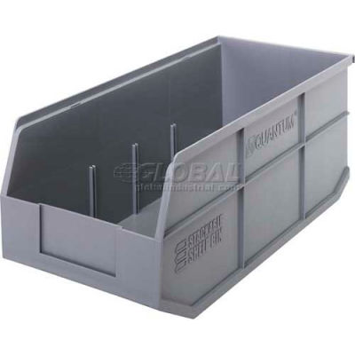 Quantum Plastic Stacking and Hanging Shelf Bin SSB463 8-1/4"W x 18"D x 7"H, Gray - Pkg Qty 6