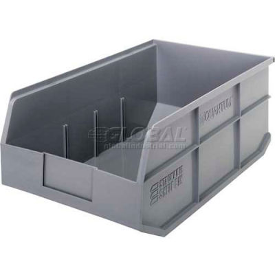 Quantum Plastic Stacking and Hanging Shelf Bin SSB465 11"W x 18"D x 7"H, Gray - Pkg Qty 6