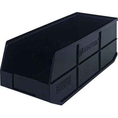 Quantum Plastic Stackable Shelf Bin SSB483 8-1/4"W x 20-1/2"D x 7"H, Black - Pkg Qty 6