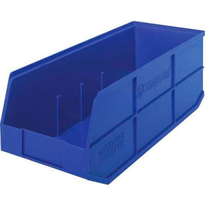 Quantum Plastic Stackable Shelf Bin SSB483 8-1/4"W x 20-1/2"D x 7"H, Blue - Pkg Qty 6