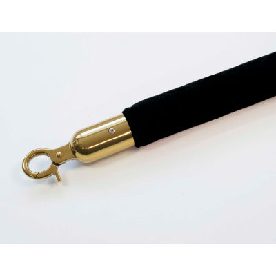 Queueway Velour Rope Black 6' With Polished Brass Rope Ends Economy Line