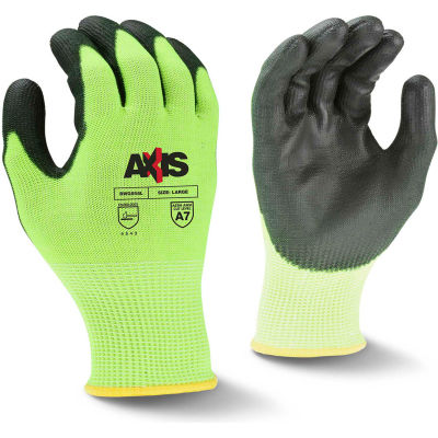 Radians® RWG558XS Axis™ Cut Resistant PU Palm Gloves, Hi-Vis Yellow/Black, XS, 1 Pair - Pkg Qty 12