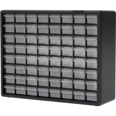 Akro-Mils Plastic Drawer Parts Cabinet 10164 - 20"W x 6-3/8"D x 15-13/16"H, Black, 64 Drawers