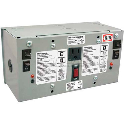 RIB® AC Power Supply PSH100A100AWB10, Enclosed, Dual, 100VA, 120-24VAC, 10A Breaker