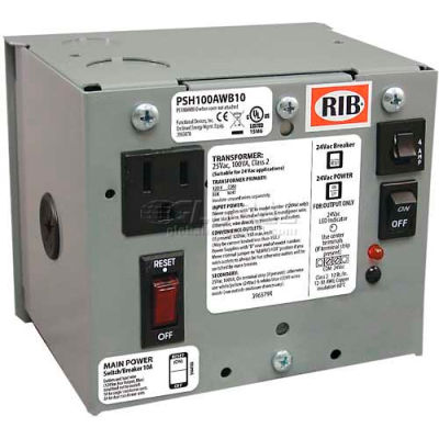 RIB® AC Power Supply PSH100AWB10, Enclosed, Single, 100VA, 120-24VAC, 10A Breaker