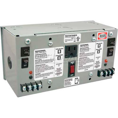 RIB® AC Power Supply PSH75A75AB10, Enclosed, Dual, 75VA, Multi-Tap 24VAC, 10A Breaker