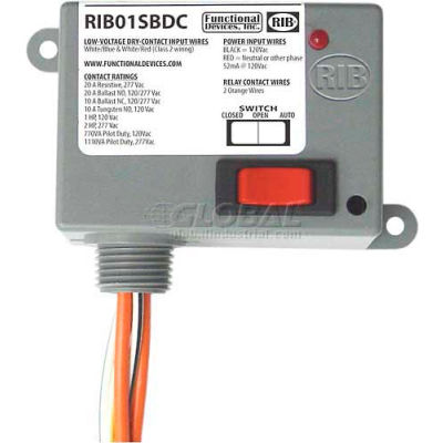 RIB® Dry Contact Input Relay RIB01SBDC, Enclosed, 120VAC, 20A, SPST, Override