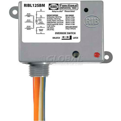RIB® Enclosed Latching Relay RIBL12SBM, 20A, 12VAC/DC, W/switch & Aux Contact