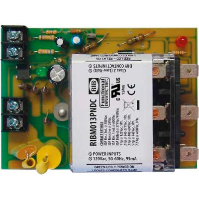 RIB® Panel Relay RIBM013PNDC, 4" x 2.875", 20A, 3PDT, 120VAC, Class 2 Dry Contact Input, Power