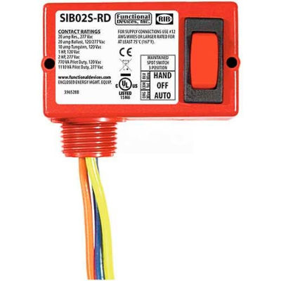 RIB® Enclosed Switch SIB02S-RD, 20A, Maintained 3 Position, Center Off, 3 Wire, Red Housing