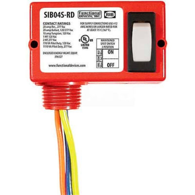 RIB® Enclosed Switch SIB04S-RD, 20A, Maintained 2 Position, 3 Wire, Red Housing