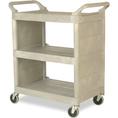 Rubbermaid® Plastic Service Cart W/Enclosed Ends, 3 Shelf, 31"Lx18"W, Platinum