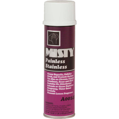 Misty Painless Stainless Steel Cleaner, 18 oz. Aerosol Can, 12 Cans - 1001557