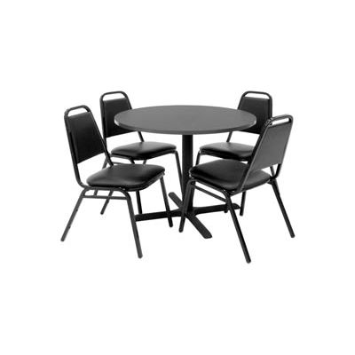Regency Table and Chair Set - 36" Round - Mocha Walnut Table / Black Vinyl Chairs