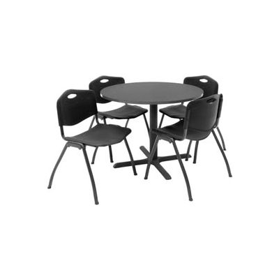 Regency Table and Chair Set - 36" Round - Mocha Walnut Table / Black Plastic Chairs