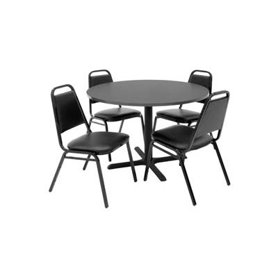 Regency Table and Chair Set - 42" Round - Mocha Walnut Table / Black Vinyl Chairs