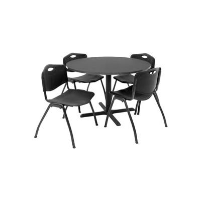 Regency Table and Chair Set - 42" Round - Mocha Walnut Table / Black Plastic Chairs
