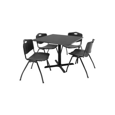 Regency Table and Chair Set - 36" Square - Gray Table / Black Plastic Chairs