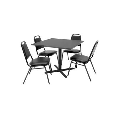 Regency Table and Chair Set - 36" Square - Mocha Walnut Table / Black Vinyl Chairs