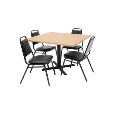 Regency Table and Chair Set - 42" Square - Beige Table / Black Vinyl Chairs
