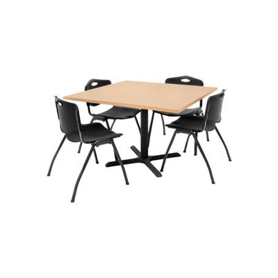 Regency Table and Chair Set - 42" Square - Beige Table / Black Plastic Chairs
