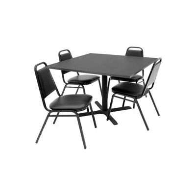 Regency Table and Chair Set - 42" Square - Gray Table / Black Vinyl Chairs