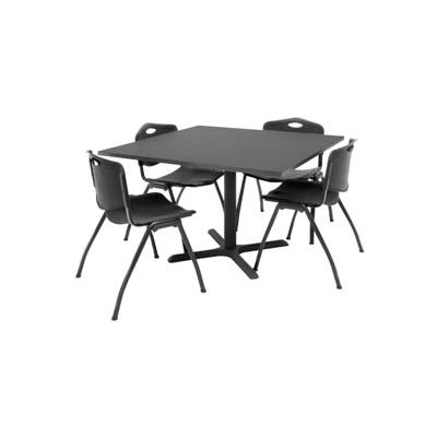 Regency Table and Chair Set - 42" Square - Mocha Walnut Table / Black Plastic Chairs