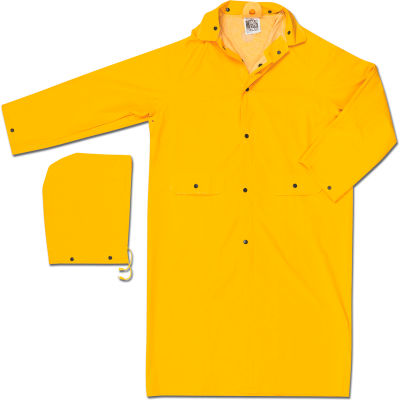 MCR Safety 200CL Classic Rain Coat, Large, .35mm, PVC/Polyester, Detachable Hood, Yellow