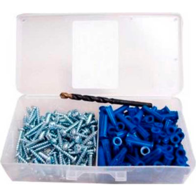 Plastic Anchor Kit W/Drill Bit, Plastic Box, Size 6-8, 201 Pieces