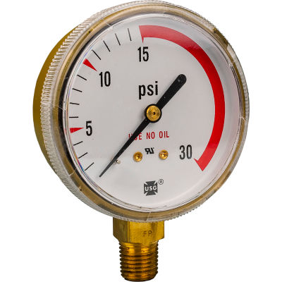 Industrial Pro® 2-1/2" Pressure Gauge, 1/4" NPT, 30 PSI