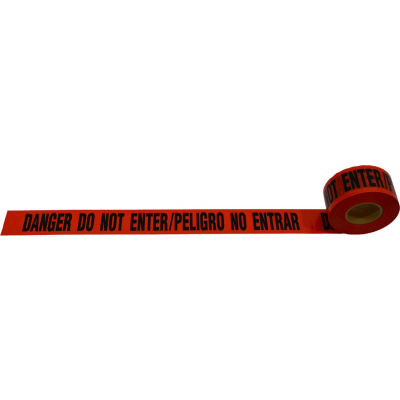 "Danger Do Not Enter / Peligro No Entrar" Barricade Tape, Red Tape/Black Print, 3" x 1000'