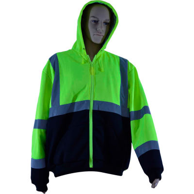 Petra Roc Thermal Lined Zip-Up Hoodie, ANSI Class 3, 2 Slash Pockets, Polar Fleece, Lime/Black, S