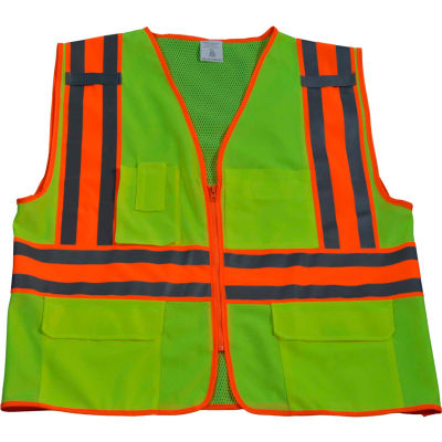 Petra Roc Two Tone DOT Surveyors Vest, ANSI Class 2, Solid Front Mesh Back, Lime/Orange, 4XL/5XL