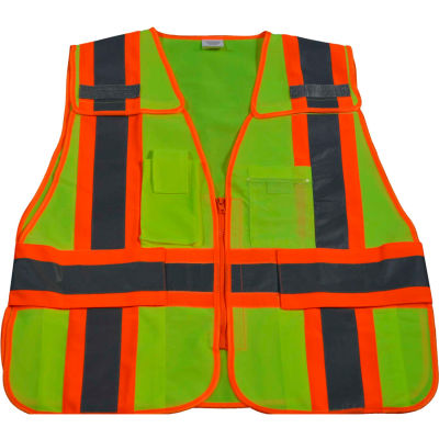 Petra Roc 5-Point Breakaway Public Safety Vest, ANSI Class 2, Polyester Solid, Lime/Orange, S-XL