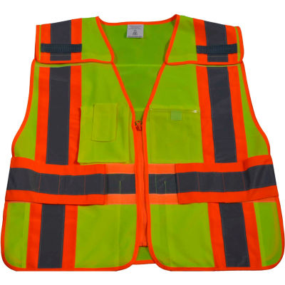 Petra Roc Two Tone Expandable 5-Point Breakaway Safety Vest, Polyester Solid, Lime/Orange, 6XL-8XL
