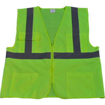 Petra Roc 4-Pocket Safety Vest, ANSI Class 2, Zipper Closure, Polyester Solid, Lime, L/XL