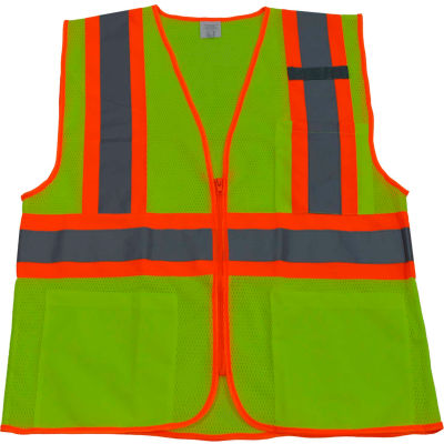 Petra Roc Two Tone DOT Safety Vest, ANSI Class 2, Polyester Mesh, Lime/Orange, S/M