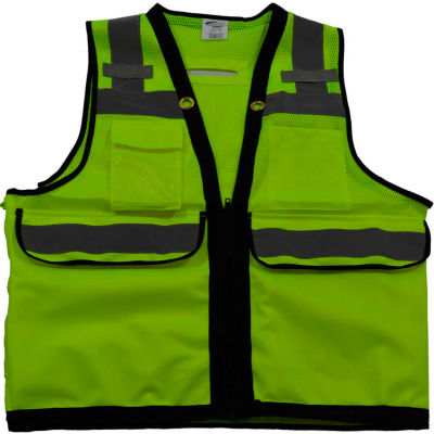 Petra Roc Deluxe 8-Pocket Hi-Viz HD Surveyors Vest, ANSI/ISEA Class 2, Lime, 2X, LVM2-HDSUV-2XL