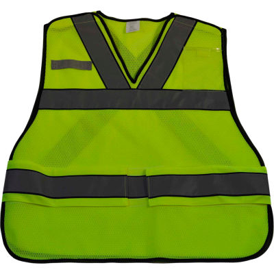Petra Roc V-Neck Public Safety Vest with Reflective "X" on Back, Polyester Mesh, Lime/Black, S-XL