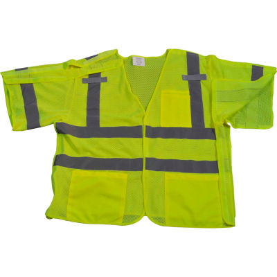 Petra Roc 5-Point Breakaway Short Sleeve Safety Vest, ANSI Class 3, Polyester Mesh, Lime, S/M