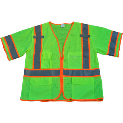 Petra Roc Two Tone DOT Surveyors Vest, ANSI Class 3, Polyester Mesh, Lime/Orange, 2XL/3XL