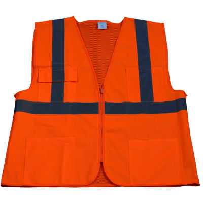 Petra Roc Front Solid Mesh Back Safety Vest, ANSI Class 2, Orange, S/M